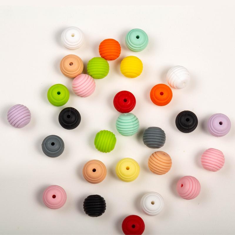 10pcs Silicone Beads Baby Teething Round Spiral Beads Food Grade Beads 15mm DIY Threaded Beads Baby Teethers