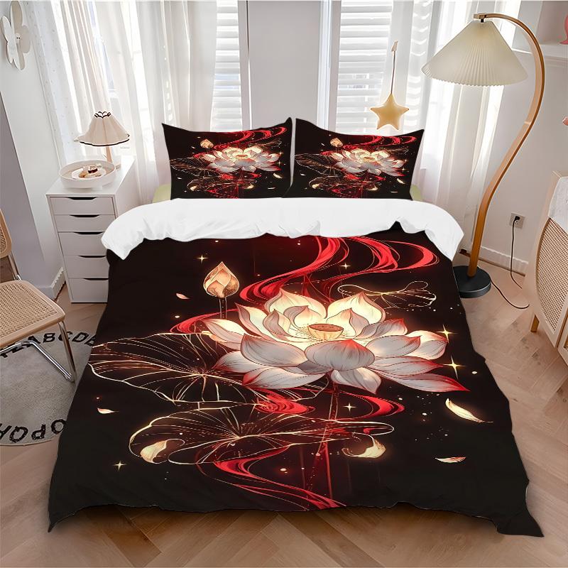 

3pcs Lotus Bloom Bedding Set, Includes Without Pillow Inserts, Soft Comfortable Bedding Set,All-Season Use a0924022 135x200cm