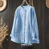 Women's ,color Cotton And Linen Long,sleeved Cardigan Shirt Top