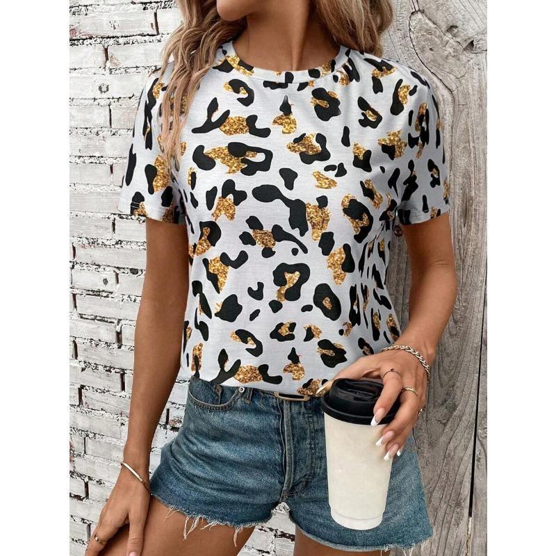 

Летняя мода Женская футболка с принтом леопарда 3D-принт Топы с коротким рукавом Девушка Свободная Повседневная Свободная Одежда оверсайз для улицы 100