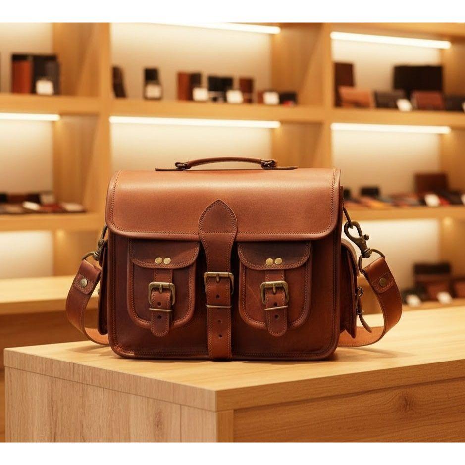 Retro Men's Brown Large Leather Laptop Bag Messenger Briefcase Satchel Shoulder