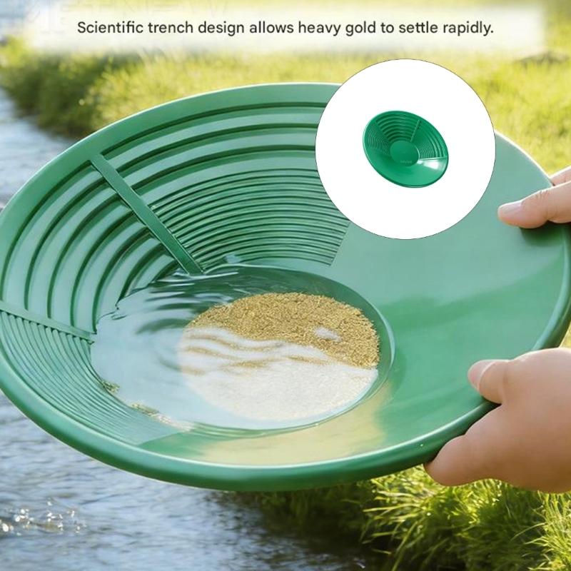 Grön Plast Guldvaskpanna med Konkava Spår 34cm för Effektiv Borttagning av Orenheter & Behållning av Fint Guld Vid Flodvaskning