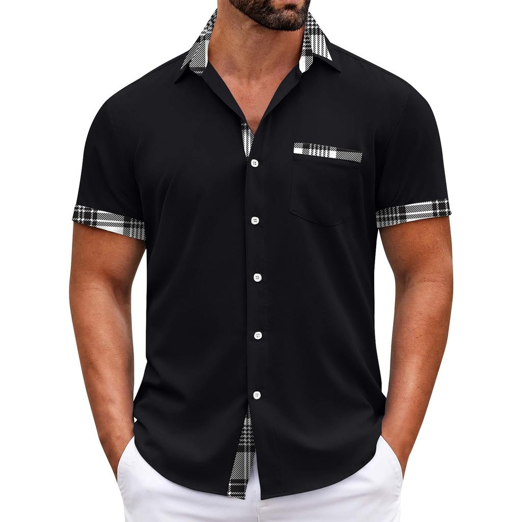 Camisas de manga corta con botones estampados a cuadros para hombre Camisas de manga corta de moda casual para hombre