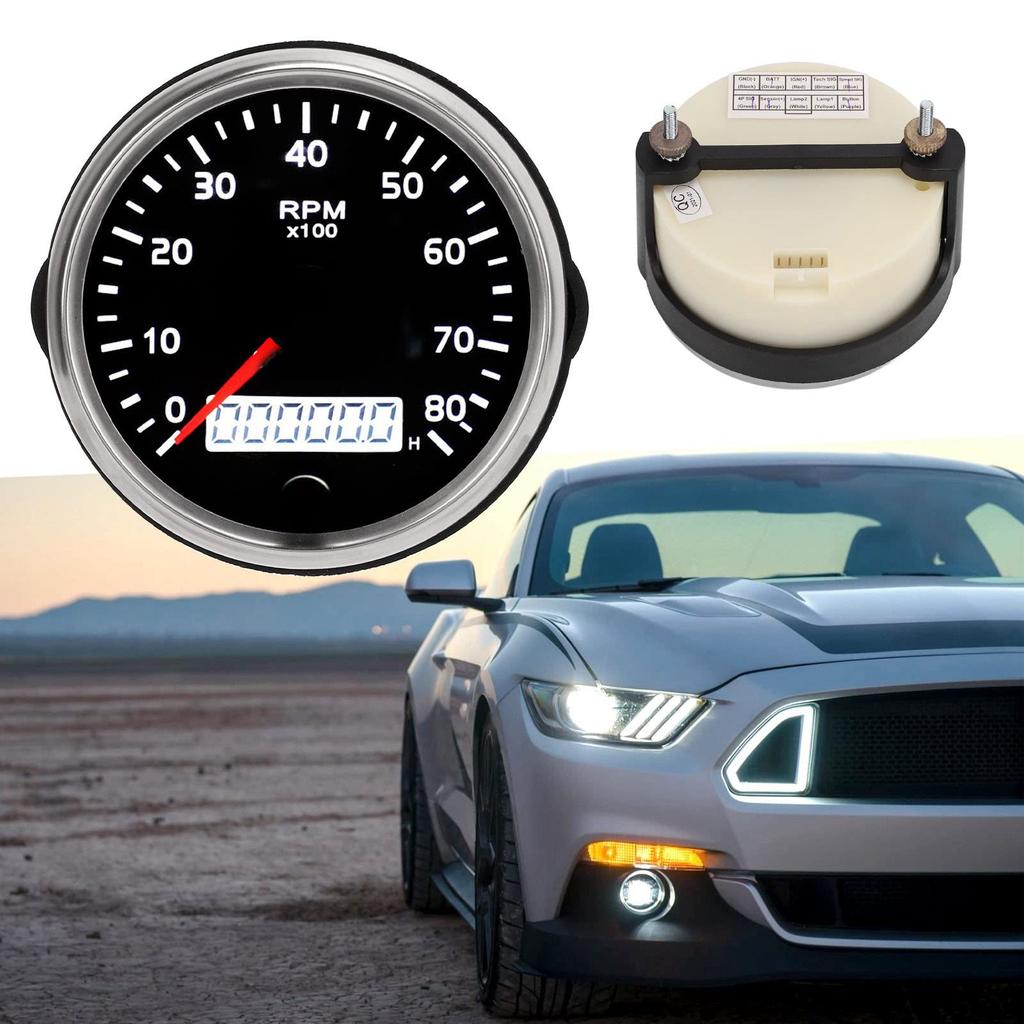 Yctze 85mm Pointer Tachometer 0-8000 RPM with LCD Display for Cars, Trucks, and Boats - Universal Solution for Diesel and Gasoline Engines, 9-32V