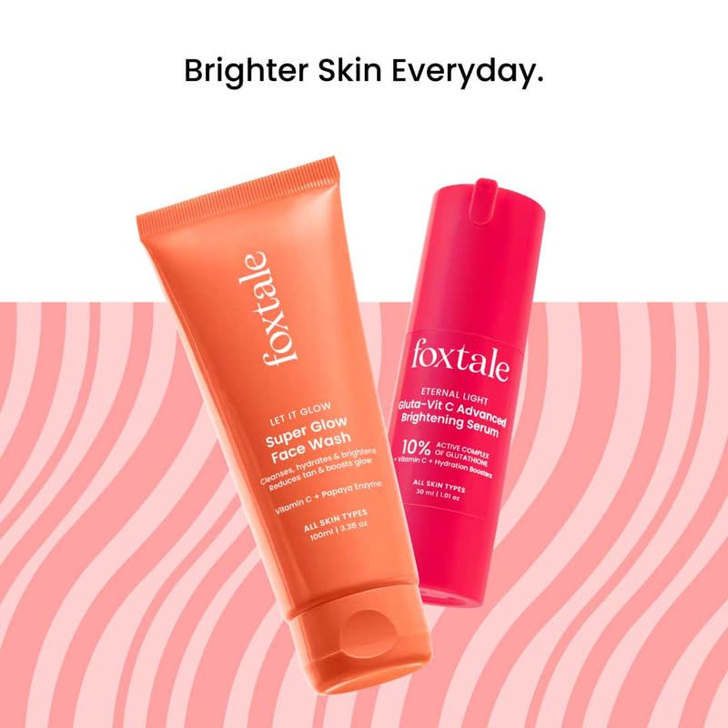 Foxtale Double Glow Duo | Super Glow Face Wash (100ml) + Eternal Light 10% Vitamin C + Glutathione Serum | Fades Tan, Brightens Skin & Boosts Glow