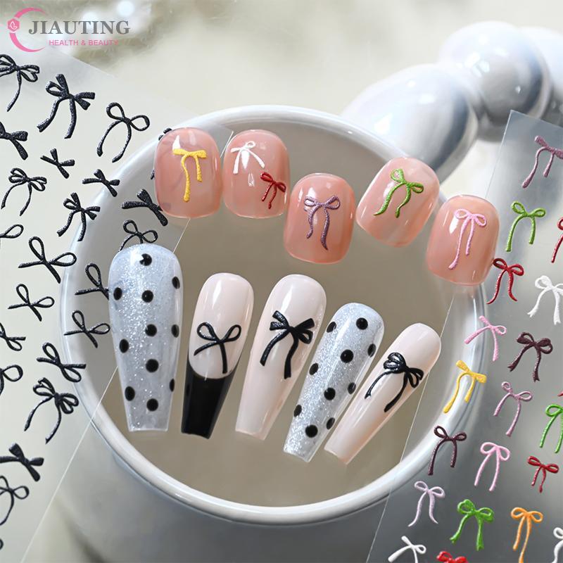 1pc Colorful Bow Ribbon Bowknot Nail Sticker 3D Mini Nail Appliques Adhesive Decal Nail Charms Nail Art Manicure Decorations DIY