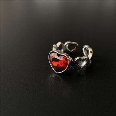 Sweet and Cool Pink Heart 925  Silver Ring for Women, Niche Design, Irregular Texture, Foil Fashion Versatile Ring
