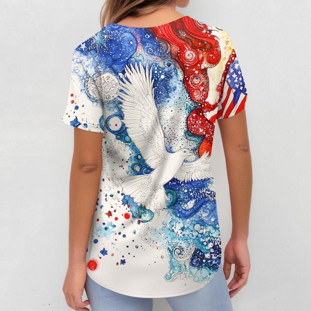 Women's Fashion  Printed Short Sleeve Overalls With Pocket Tops  Clothes