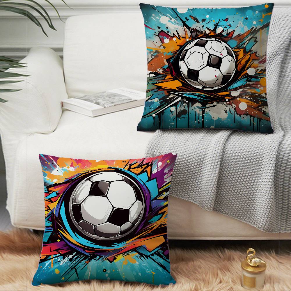 New Football Print Pillow Case Sofa Decorative Home Double-sided Printing Short Plush Cushion Pillow Cover Holiday Gift