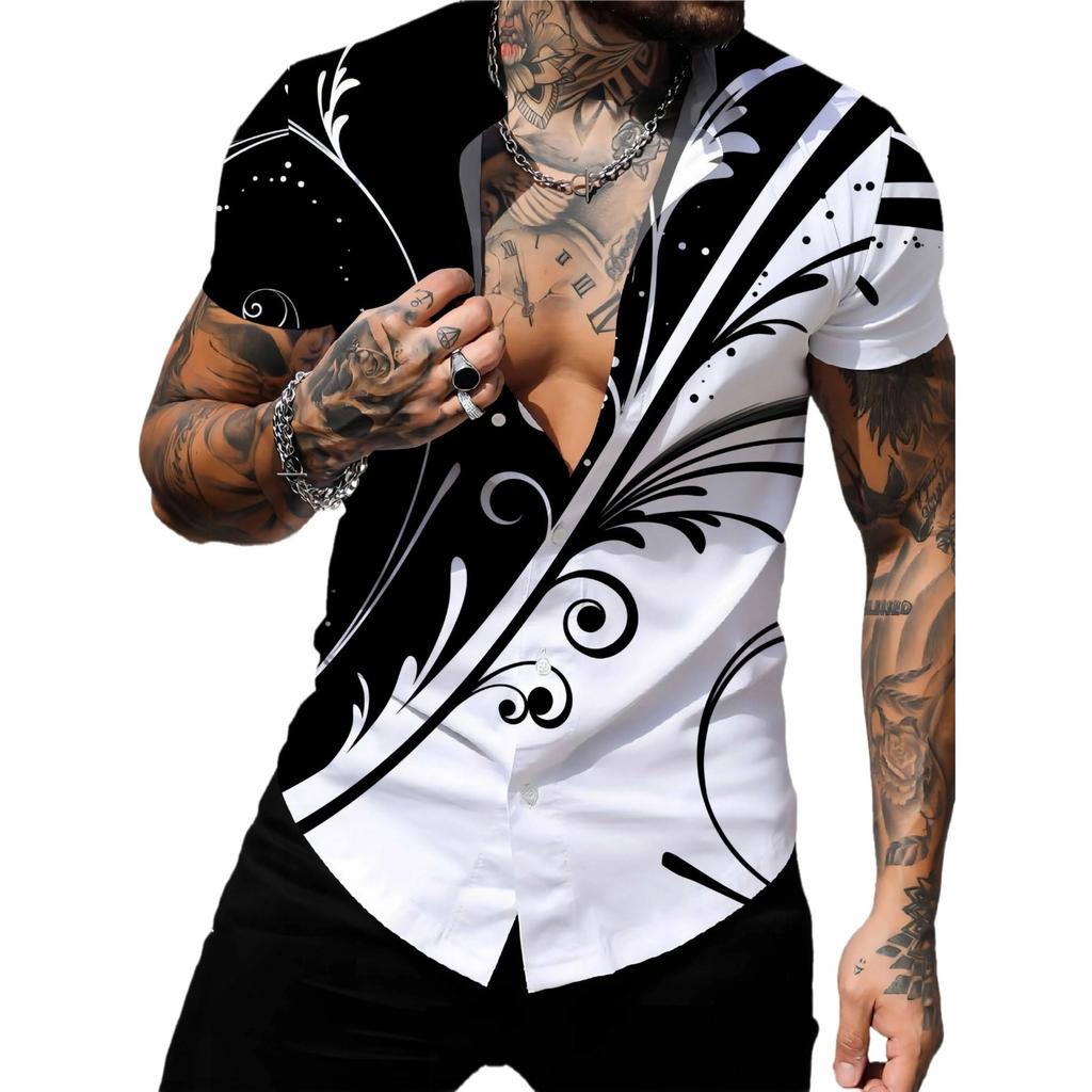 Summer Fashion Men's 3d Hawaiian Shirts Oversized Beach Short Sleeve Coconut Tree Print Shirts Tees