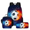 Kids School Backpack Set With Lunch Bag Pencil Case - Football Print Oxford Fabric Ergonomic Design Elementary Students