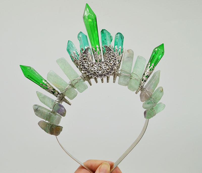 Retro Silver Moon Crystal Glass Crown Headband