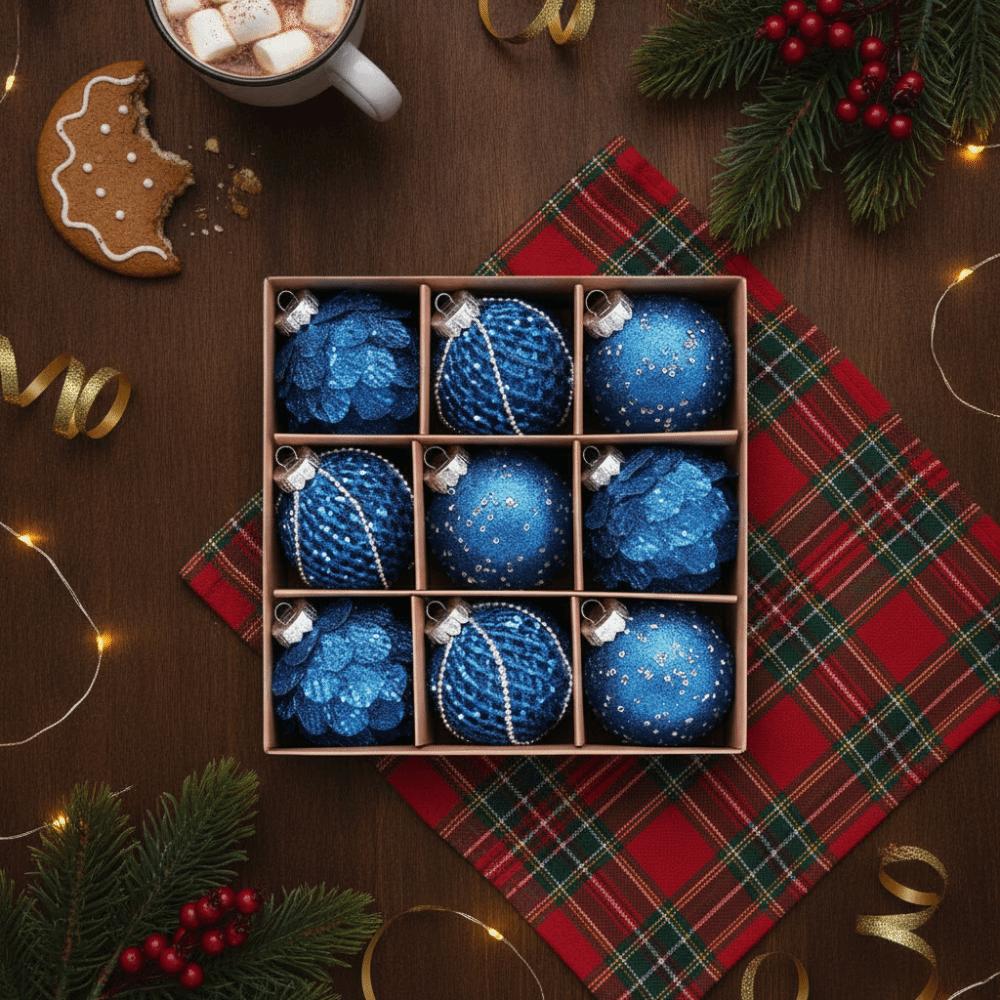 9PCS Foam Christmas Ball Ornaments Glitter Xmas Spheres Pendant Set  Festival Decor
