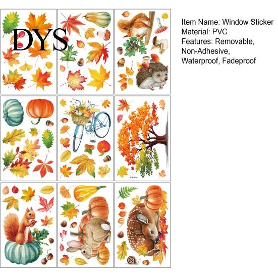Forest Animal Window Clings for Kids 9PCS Autumn Clings, Thanksgiving Maple Leaf Pumpkin Stickers, Waterproof PVC Stickers Shop Windows Removable