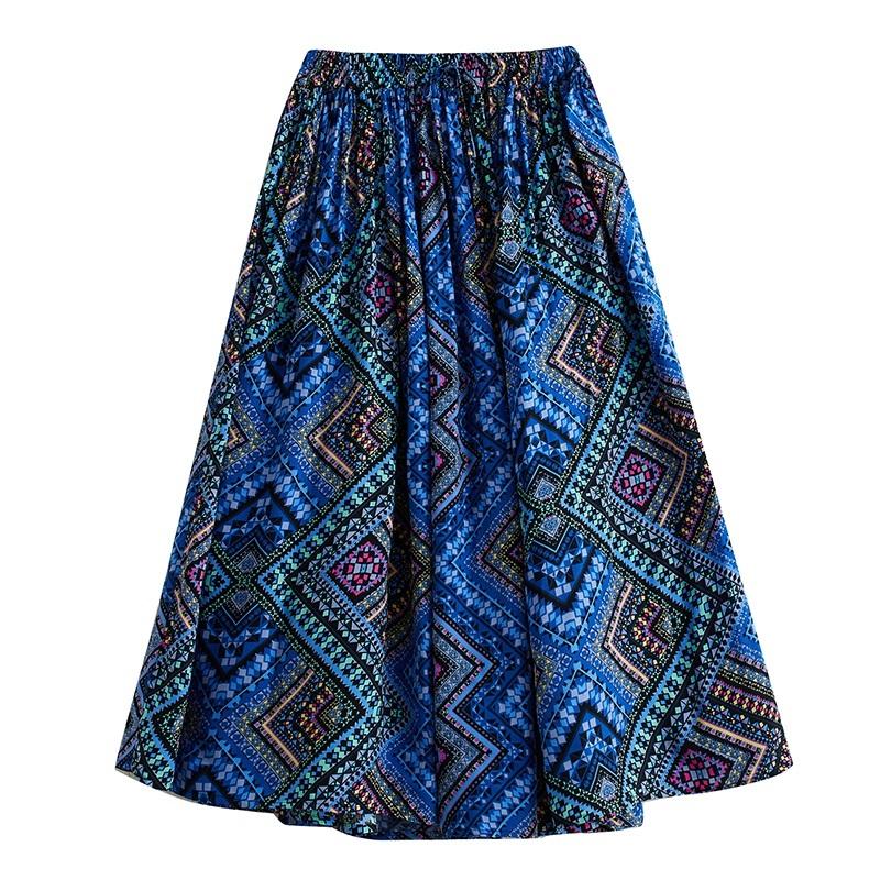 Cotone Satinato Taglia Forte Vita Alta Vintage Estivo Casual Ampia Lunga Gonna da Donna