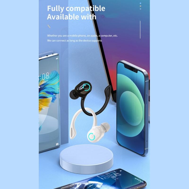 Wireless Earbuds with Earhooks Bluetooth-compatible Single Earphone Business Headphone Over Ear Buds Long Battery Life