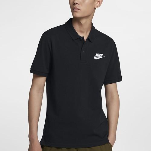 Nike Solid Color Logo Casual Sports Polo Short-Sleeve T-Shirt for Men, Black