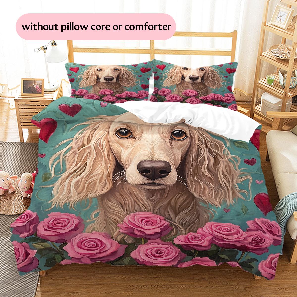 

Afghan Hound and roses Pattern Bedding Home Decoration Birthday Gift (1 * duvet cover + 2 * pillowcase, without core) 135x200cm