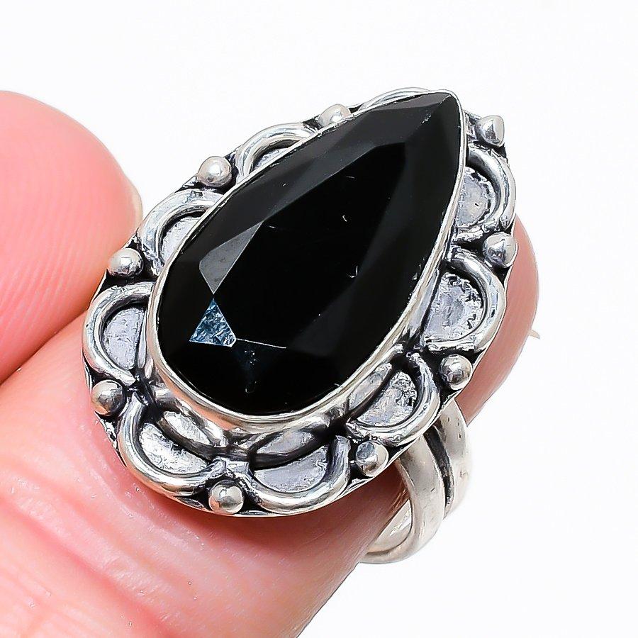 

Black Spinel Gemstone 925 Sterling Silver Jewelry Ring Size 8 T4D93 8 чёрный