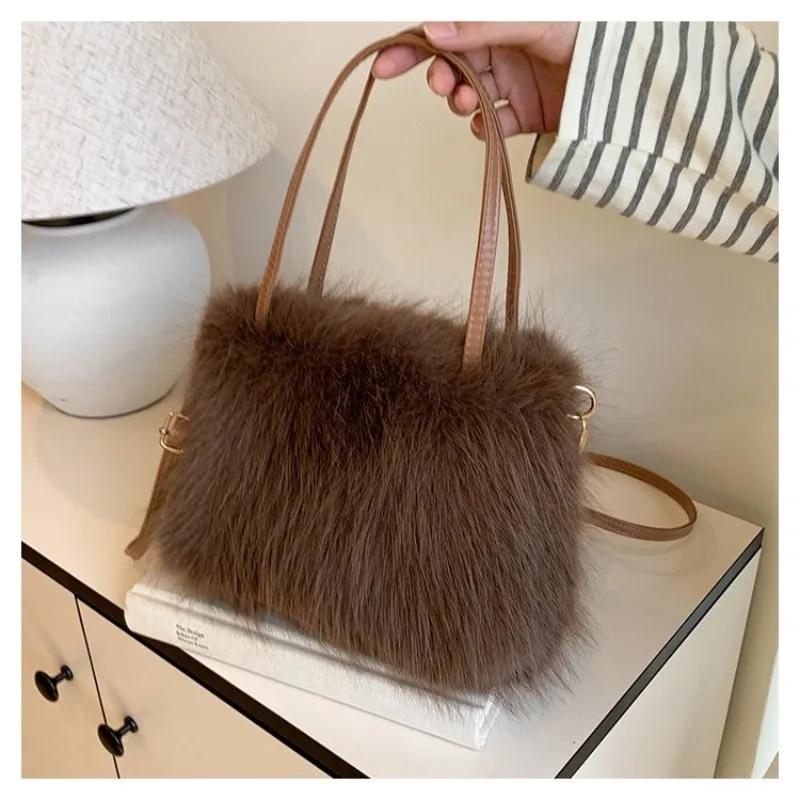 Genți de umăr pătrate din blană rafinată iarnă stil nou frumos stil proaspăt fierbinte fată genți calde casual super cool