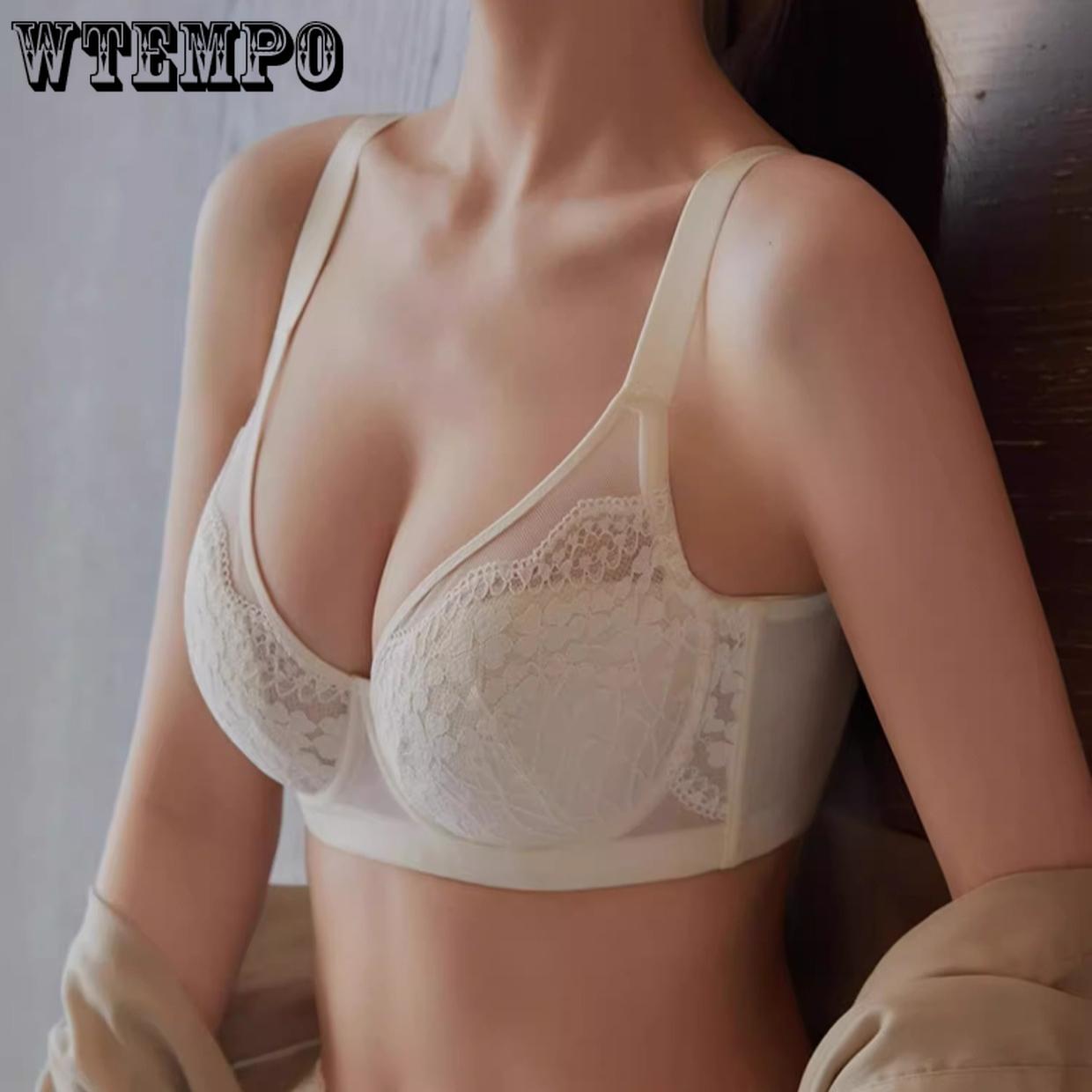 

Soft Steel Ring Underwear Women s Thin and Sexy Lace Plus Size Bra Gathered and Supported Summer Thin Bra 40/90E бежевий