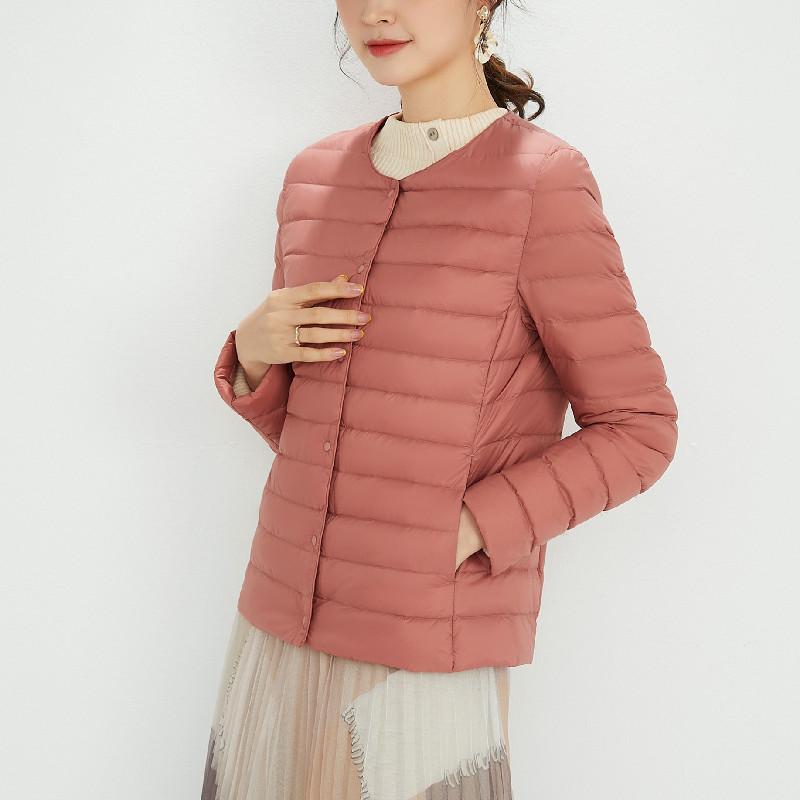 Autumn and Winter Women's 90 Down Round Neck V-neck Long Sleeve Solid Colour Duck Down Jacket Simple Jacket