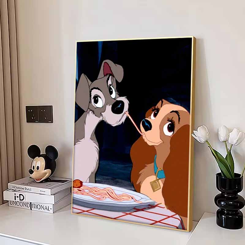 Disney Diamond Painting The Pasta Kiss Scene From Lady and The Tramp Cute DIY Rhinestone Mosaic Cross Stitch Kit  Embroidery Gift for Home Decor
