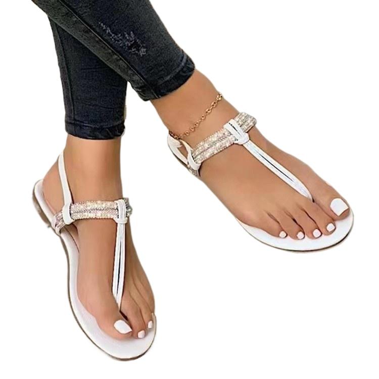 fashion 2024 Summer New Fashion Rhinestone Decorated Casual Open-toed Shoes Comfortable Flat Women's Sandals  designer sandals