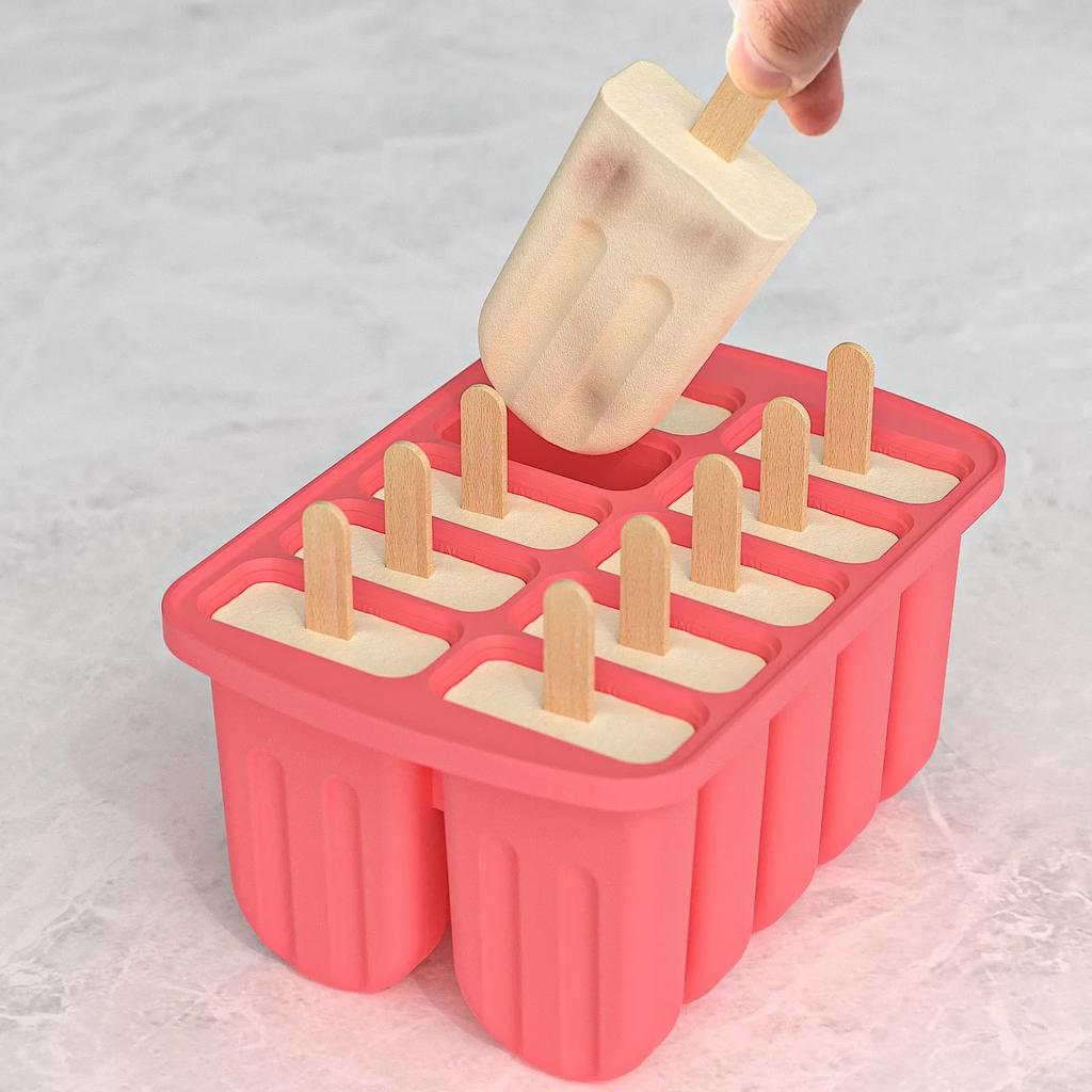 Silikon Eis am Stiel Formen 10 Mulden Große Eis am Stiel Formen Silikon Eis am Stiel Maker Form Eis Pop Form mit 50 Stück Eisstielen