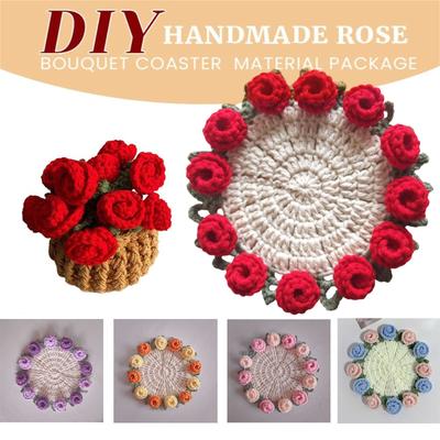 Gehaakte Bloemdeken, DIY Handgemaakte Vintage Gehaakte Roos Bloemenboeket-Materiaalpakket, Zacht Roos Bloemenboeket Gebreid