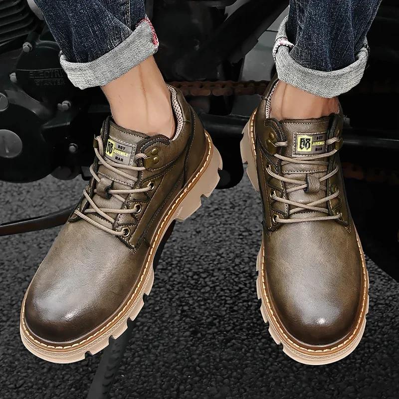 Hot Style Men's Biker Shoes Casual Retro Tooling Shoe for Men Dress Shoe Low Top Non-slip Trendy All-match Men Safety Shoes