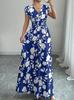 Floral Print V Neck Long Dress With Belt For Summer Casual Womens Wear