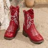 Autumn and Winter Western Cowboy Boots Embroidery Thick Heel Round Head Thick-soled Medium Boots Mongolian Women's Boots
