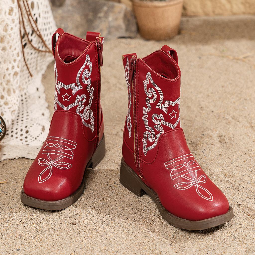 Autumn and Winter Western Cowboy Boots Embroidery Thick Heel Round Head Thick-soled Medium Boots Mongolian Women's Boots