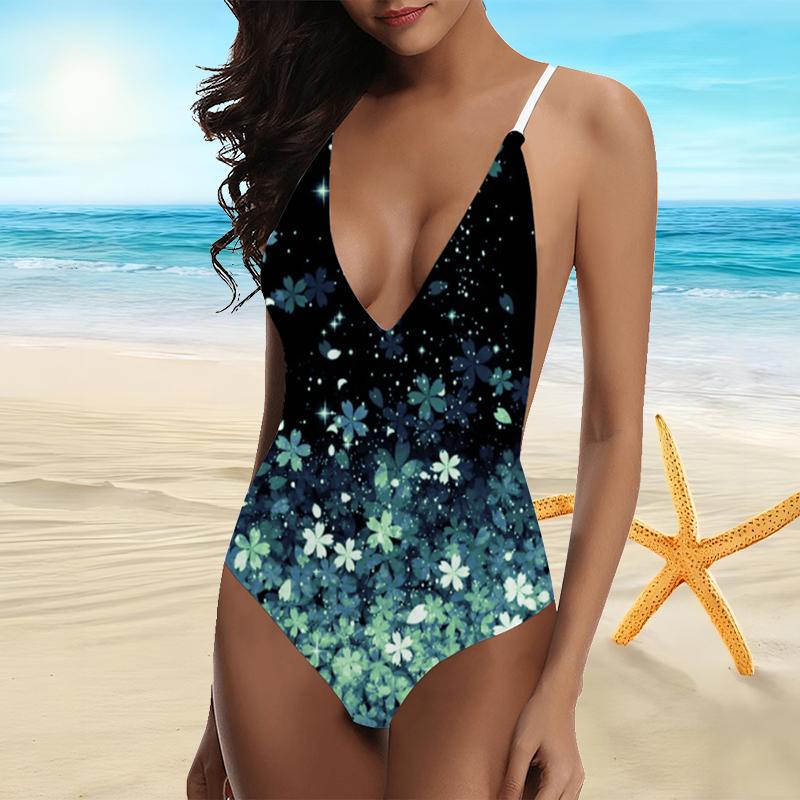 

Хит продаж и популярный женский модный камзол с принтом цветущей вишни и купальник с открытой спиной XS зелёный