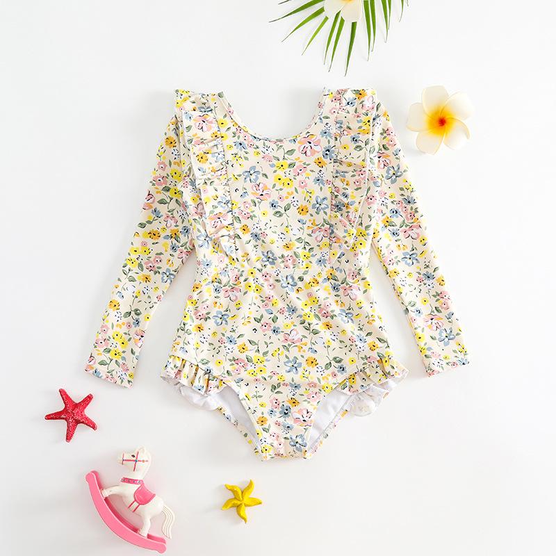 

Girls Sun Protection Long-Sleeve One-Piece Swimsuit with Cartoon Pattern - Toddler & Little Girl Cute Style 130 cm