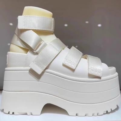 Sandali estivi nuovi scintillanti con tacco a zeppa dorato moda piattaforma velcro casual sandali romani sandali casual versatili donna