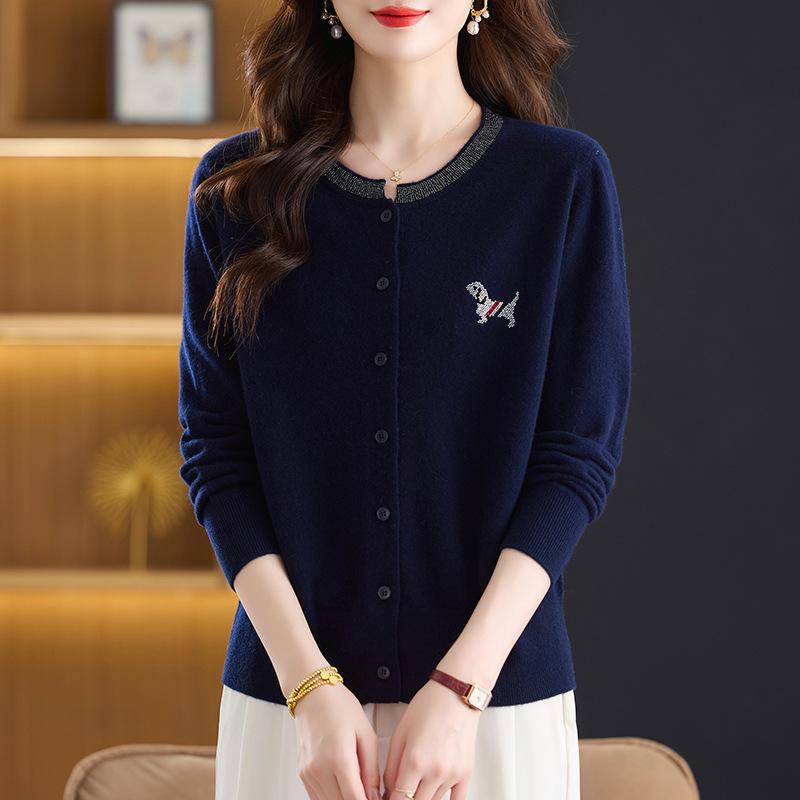 Women's Pure Wool Cardigan - Autumn/Winter Round Neck Knit Sweater Outerwear