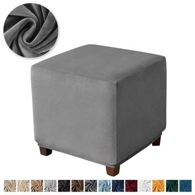 Durable Velvet Ottoman Cover Elastic Square Pouf Stool Cover Dustproof Solid Color Furniture Protector