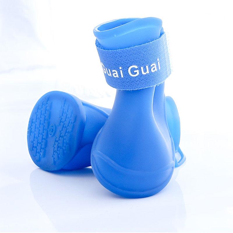 4Pcs Four Legs Waterproof Silicone Anti Slip Pet Shoes Wear-resistant Rain Shoes Soft Sole Jelly Color