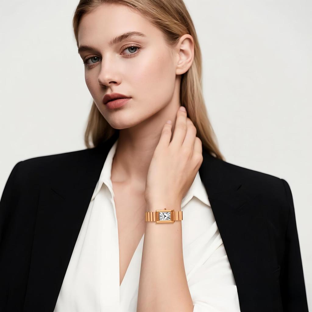 rectangle stainless steel classic fashion design featuring Roman for daily Perfect as a gift for or Women's watch. Simple, numerals. Water-resistant