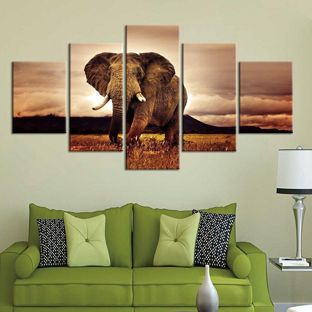 5Pcs African Elephant Safari Decor Pictures Home Decor Room Decor 5 Pieces Canvas Paintings Wall Art Poster No Framed Abstract
