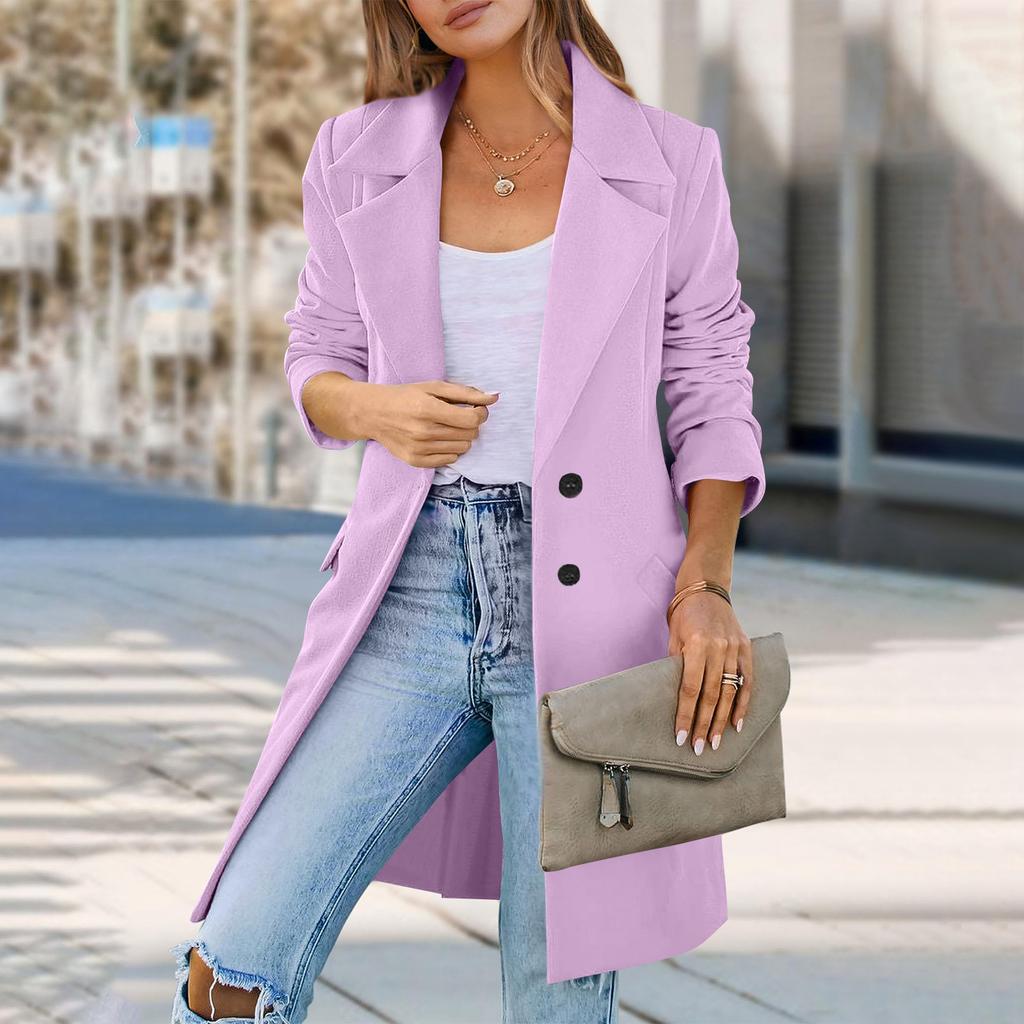 Women's Lapel Mid-length Button-down Woolen Coat