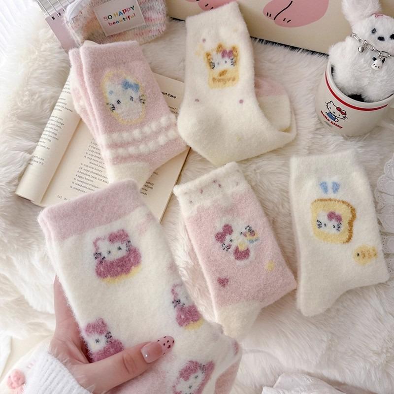 Winter socks pink girls fleece thickened thermal socks sleep socks winter cute furry confinement socks