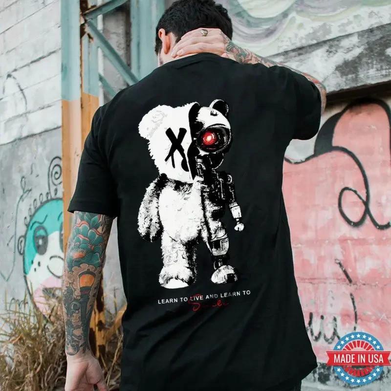 LEARN TO LIVE AND LEARN TO SMILE Deconstruction Bear Black Print Unisex T-Shirt XXL