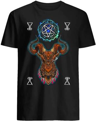 Satanic Pentacle Symbol Goat Head T-Shirt. Premium Cotton Short Sleeve O-Neck Mens T Shirt New S-3XL