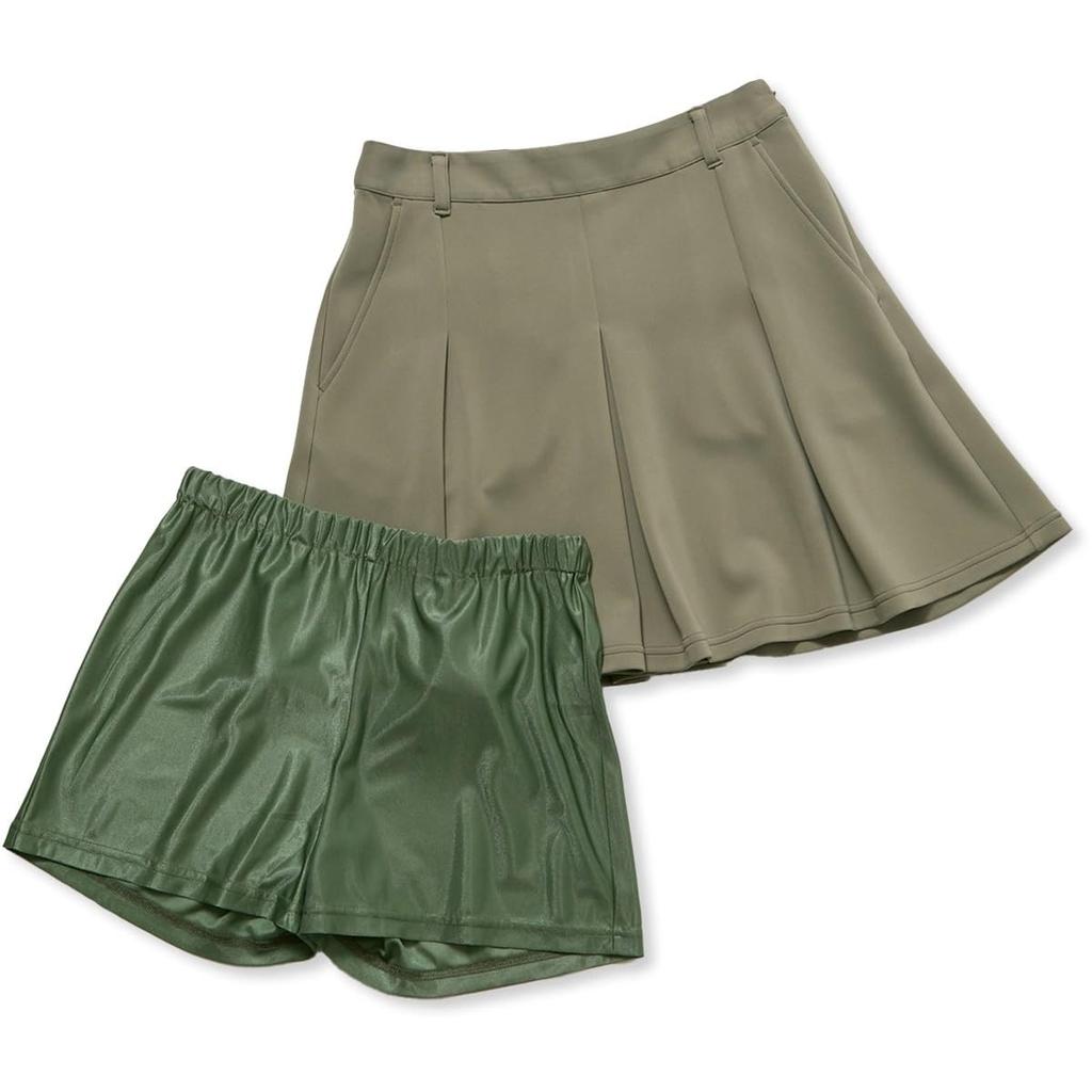 Jun Rope Cardboard Knit Tuck Flare Skirt with Olive Size S & Women's (Compatible Sets) ERC35150, (37),