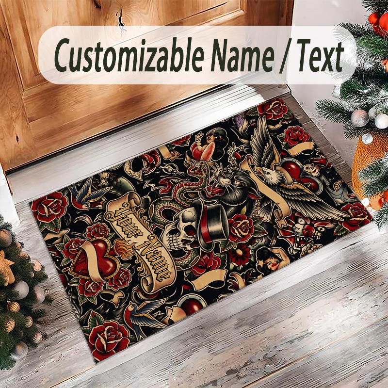 Gothic Theme Crystal Velvet Floor Rug Personalized Custom Name Text Warm Carpet Home Decoration