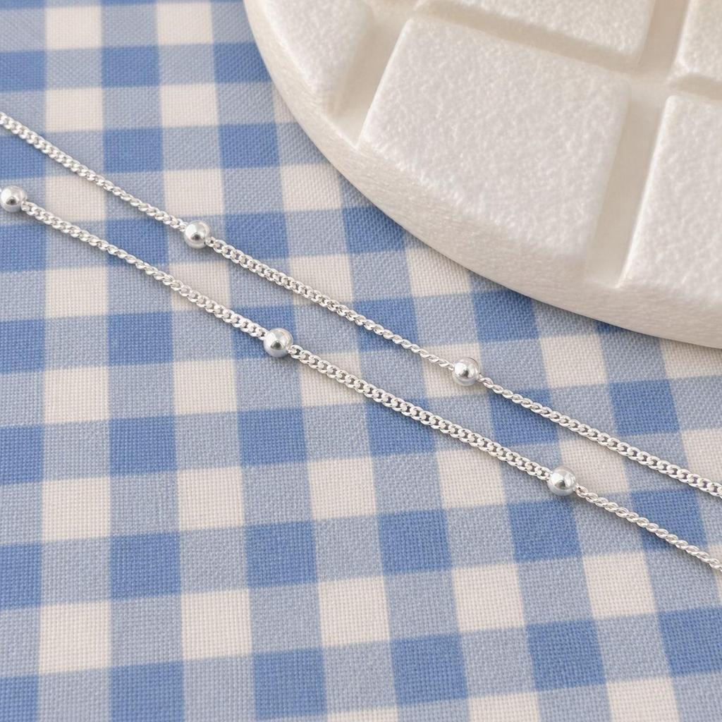 Sterling Silver 999 Starry Round Bead Necklace with O-Shaped Chain for Women