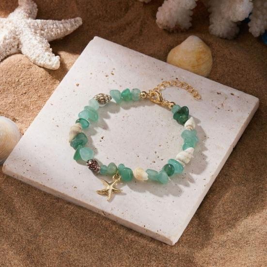 Starfish Conch Stone Beaded Bracelets Simple Beads Bracelets Adjustable Length Bracelets Sea Themed Beach Jewelry for Women Girls